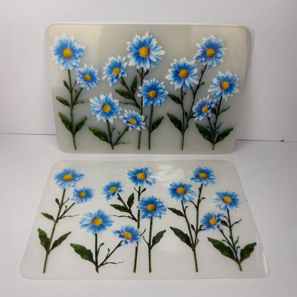 Vintage Set of 6 Blue Daisy Floral Semitransparent Plastic Placemats Easy Clean - Picture 1 of 5